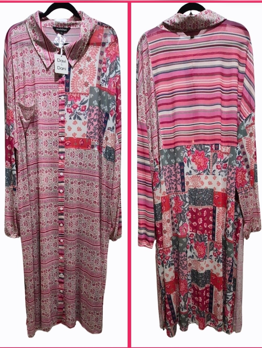 Davi & Dani Patchwork Floral Button-Front Maxi Dress | NWT | Size 3XL